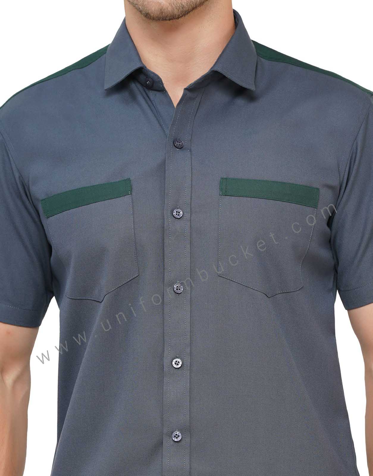 DARK GREY MALE WORKWEAR SHIRT WITH BOTTLE GREEN TRIM thumbnail 6